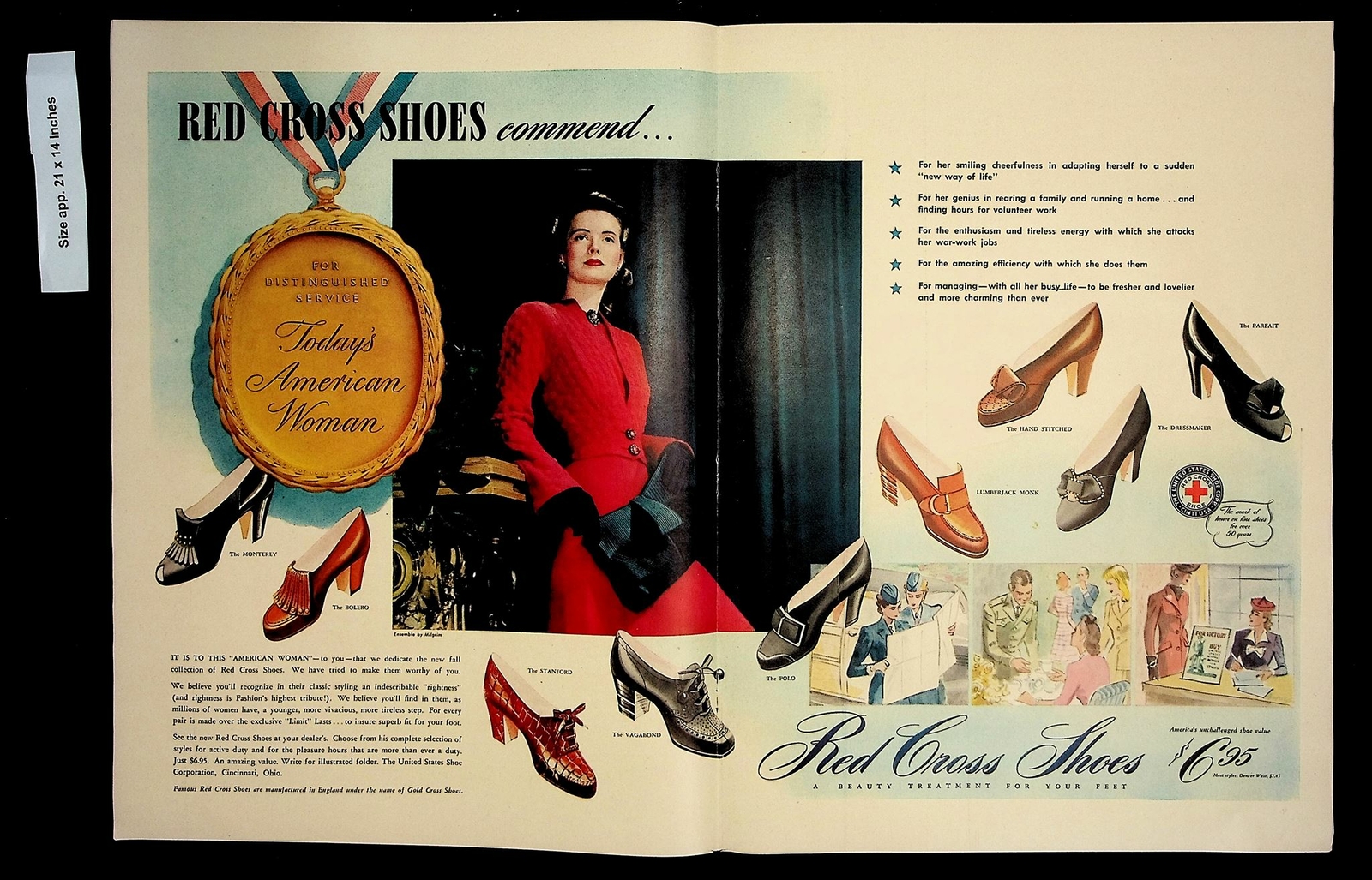 1942 Red Cross Shoes Women's Fashion America Woman Vintage Print ad 8730
