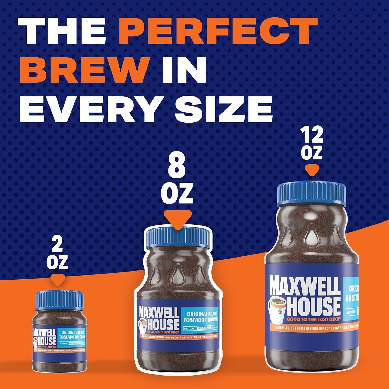 Maxwell House Original Roast Instant Coffee, 8 oz Jar.