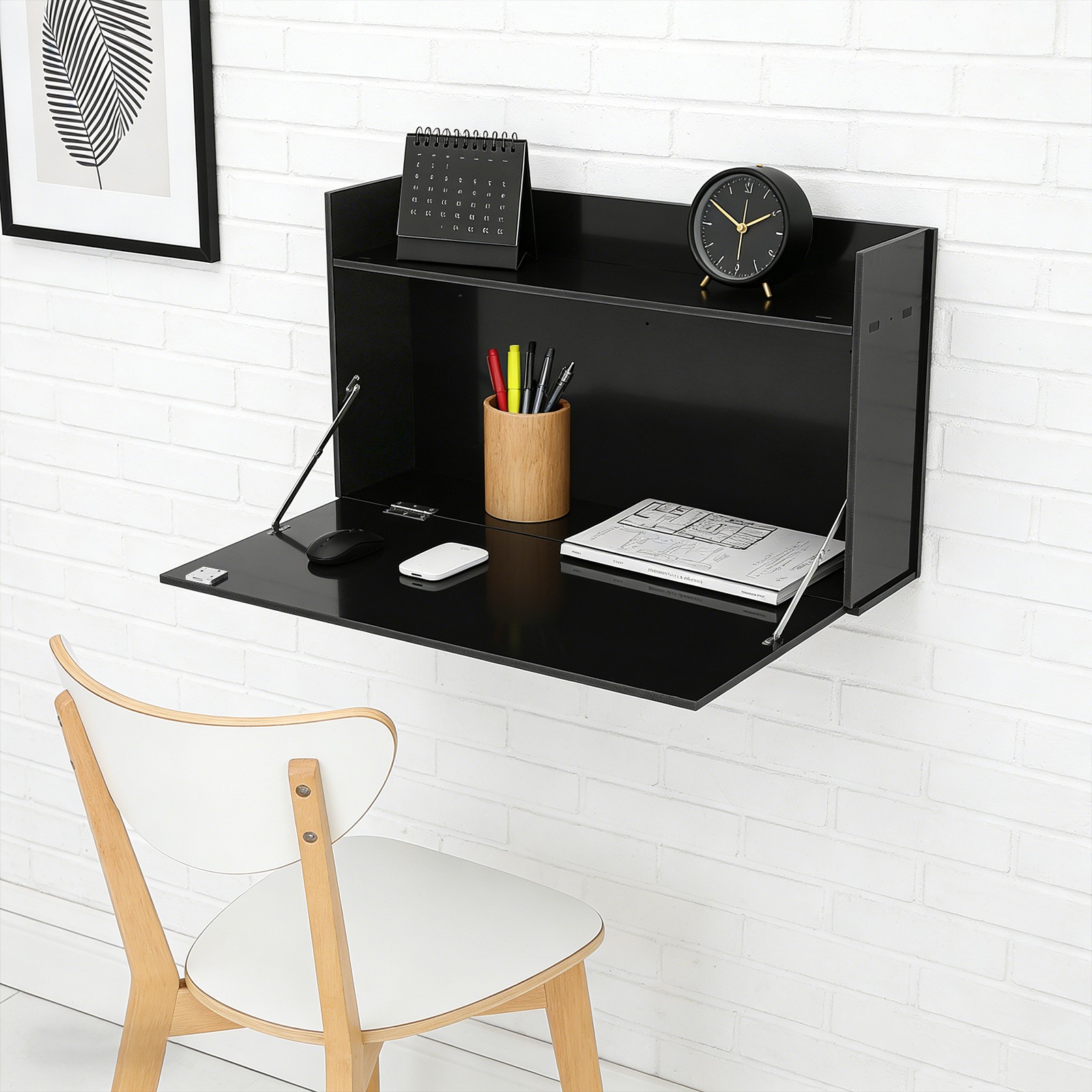80*42*15cm Black Multifunctional Floating Desk Wall-mounted Foldable Cabinet