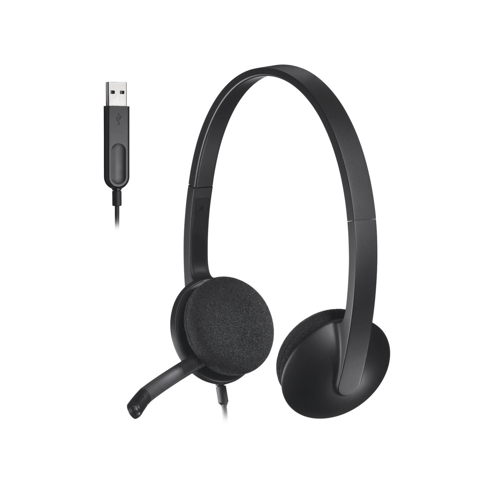 Logitech H340 USB Headset Stereo Noise-Cancelling Mic Double Headband Black
