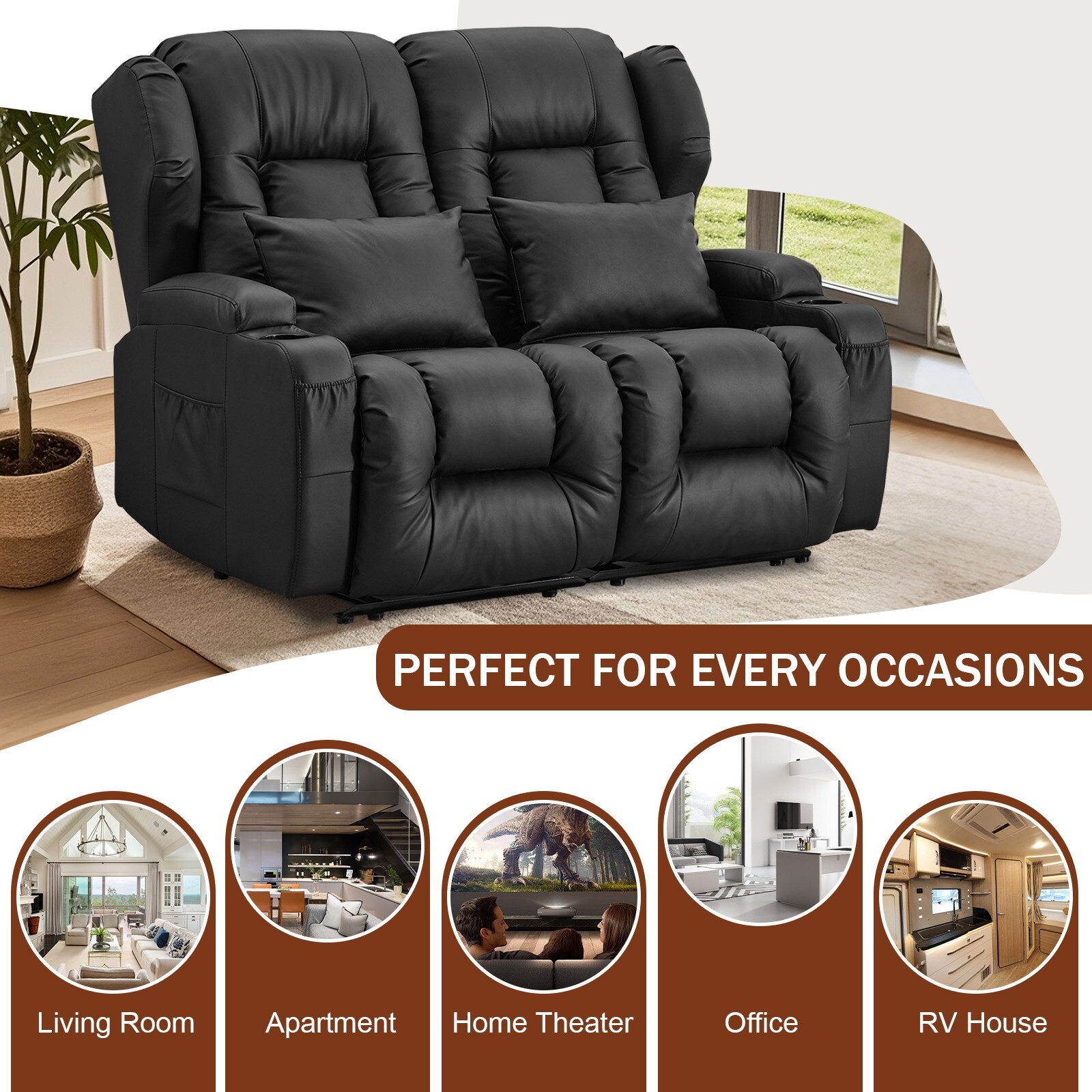 Loveseat Recliner Chair Faux Leather Modern Reclining Sofa Home Theater Seating