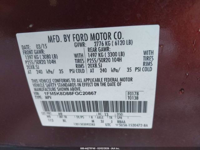 EXPLORER 2015 Transmission Shift 2880940
