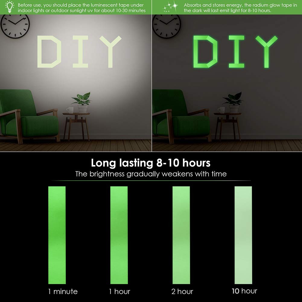 MALENOO 0.5 Inch x 16FT Glow in The Dark Tape Lasting x 16 Ft, Green