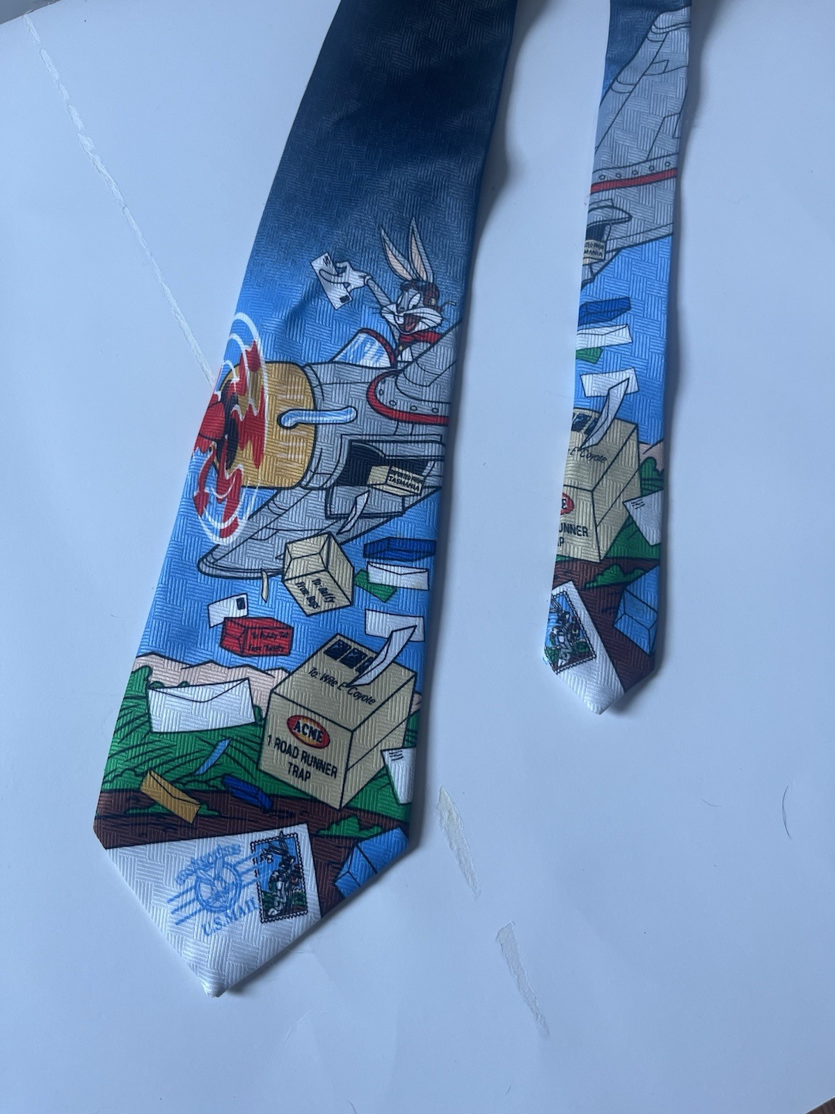 Vtg Looney Tunes Stamp Collection Necktie Flying Bugs Bunny Pilot US Mail
