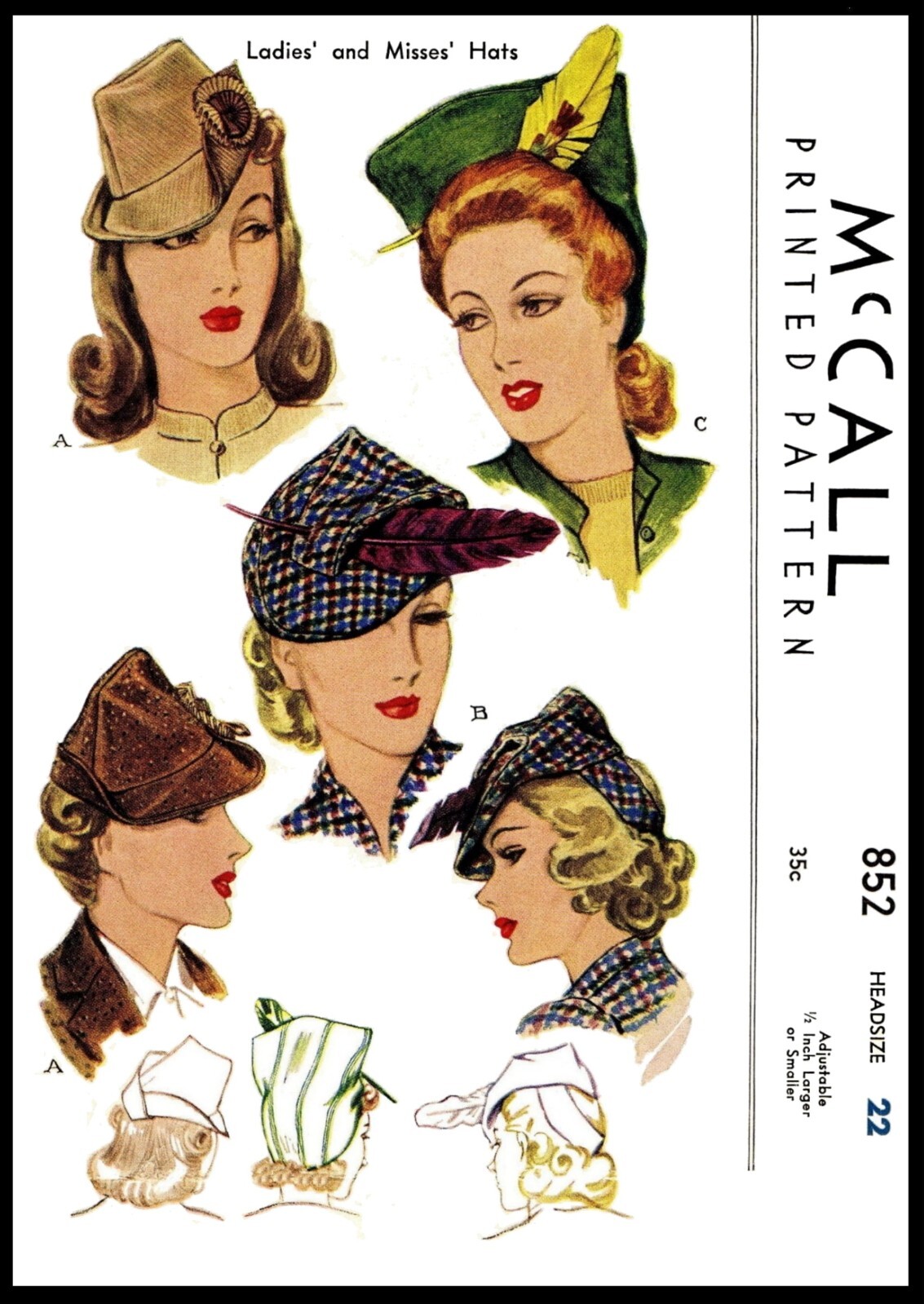 McCALL 852 Pattern Hat Beret Cap Chemo 1 Size
