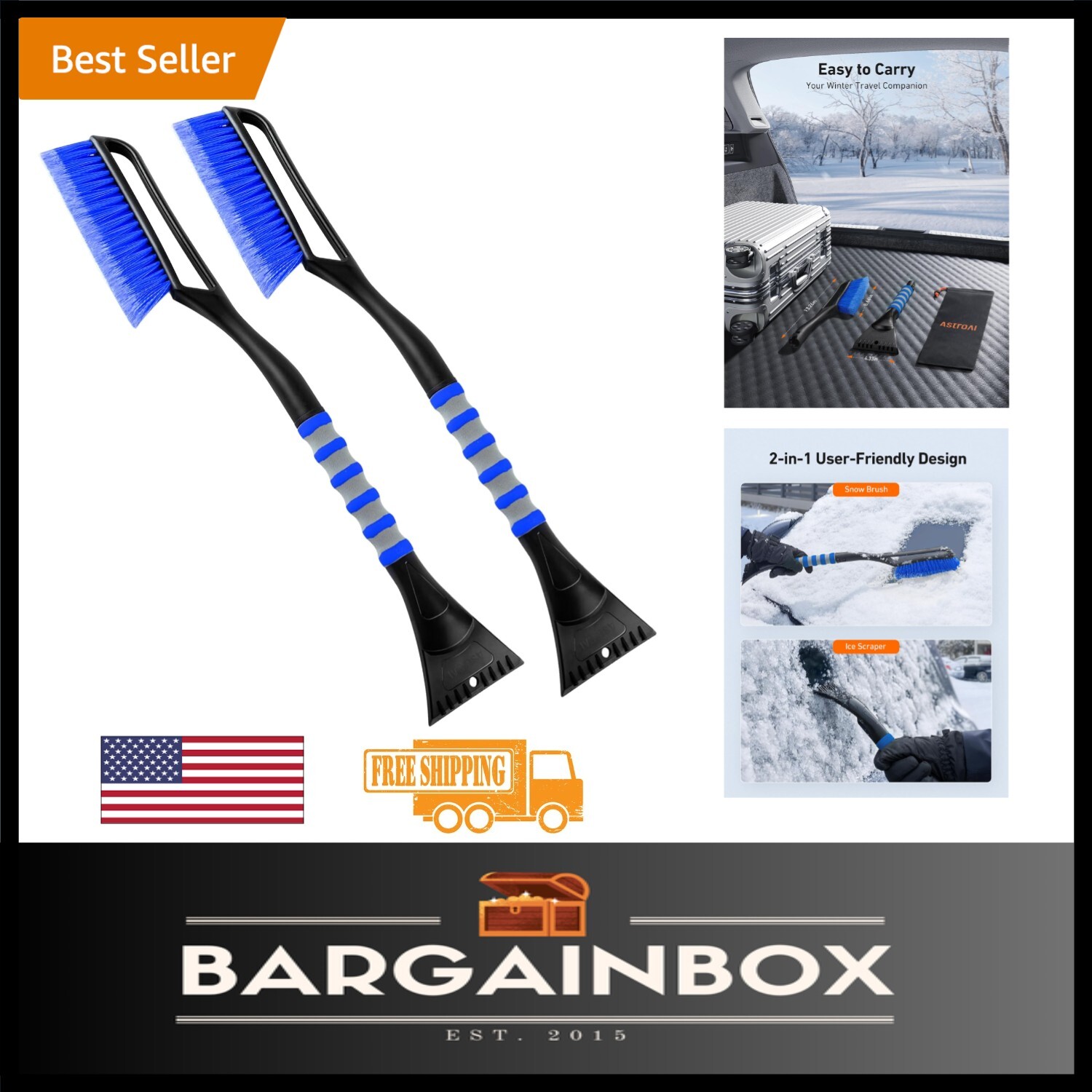 Durable 2-Pack Snow Brush and Ice Scrapers - Light on Paint, Heavy in Snow