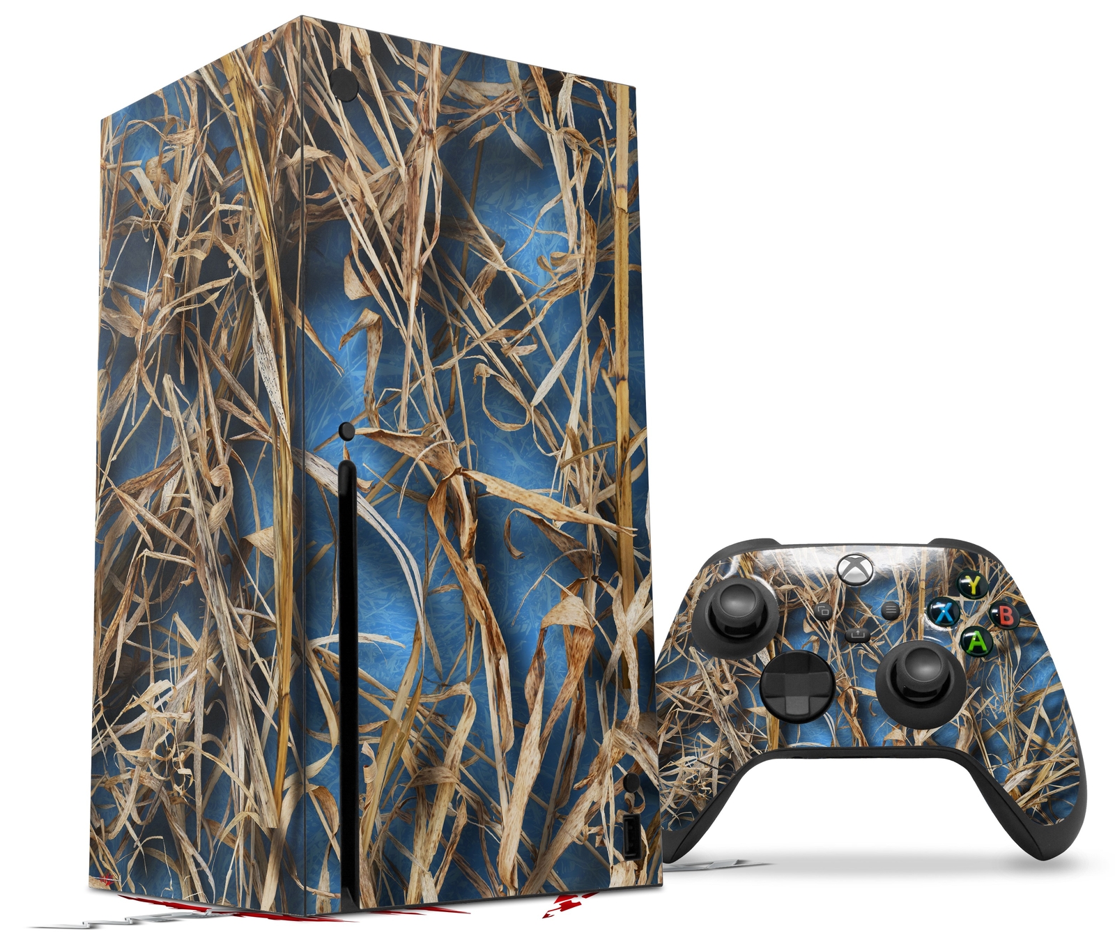Skin Set for XBOX Series X WraptorCamo Grassy Marsh Camo Neon Blue