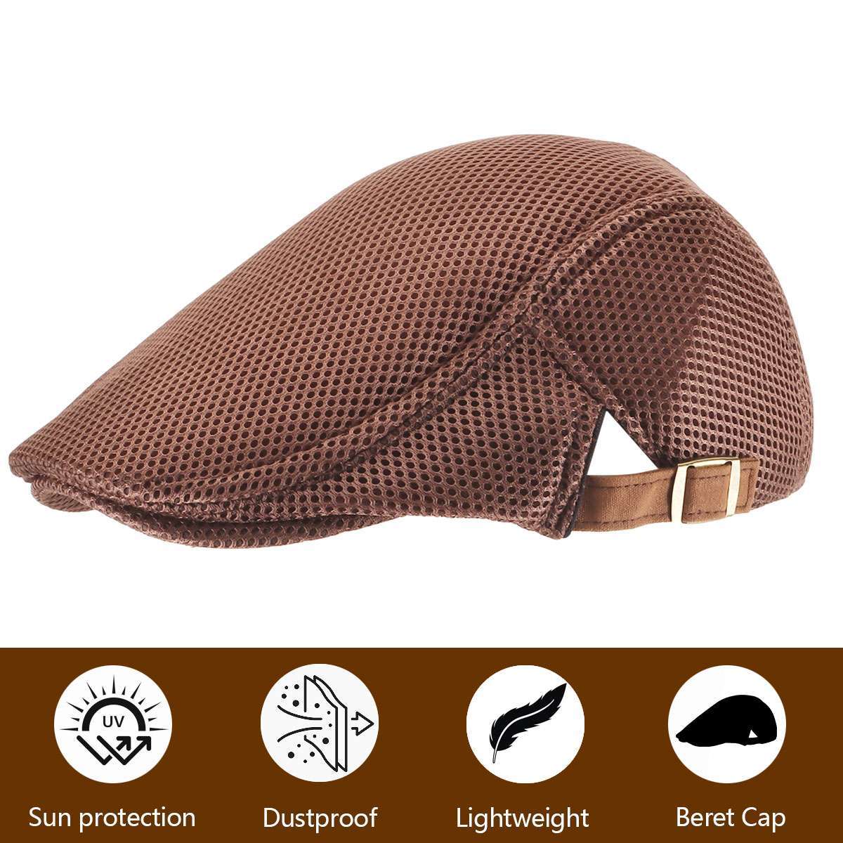 Men's Mesh Beret Newsboy Hat Ivy Cap Breathable Gatsby Summer Cap Cabbie Flatcap