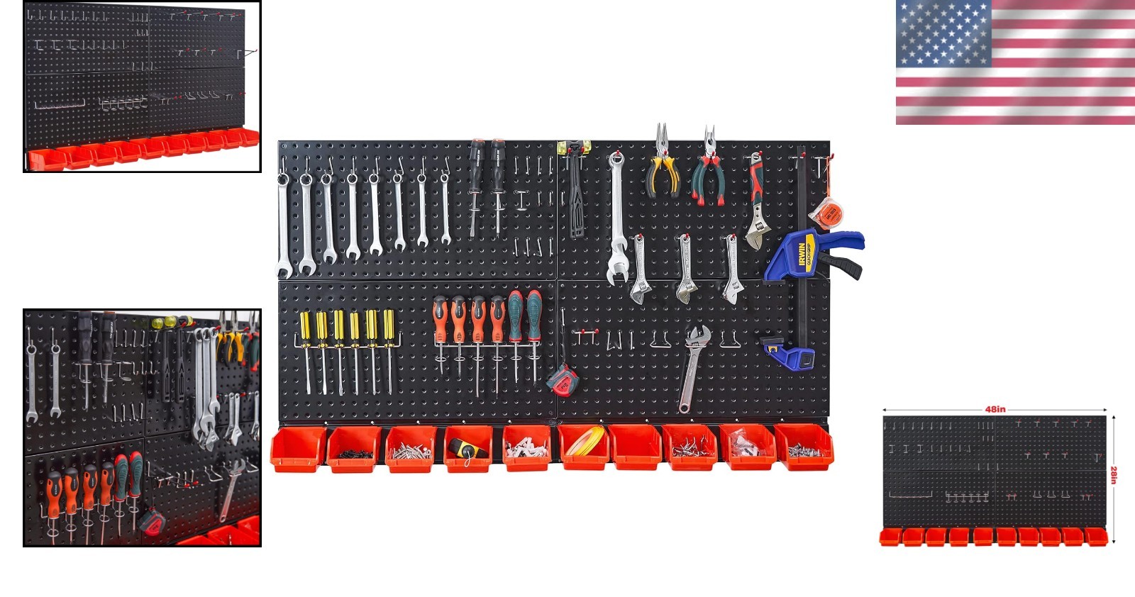 Expandable Garage Storage System with 4 Black Pegboards & Hooks - 59 Pieces