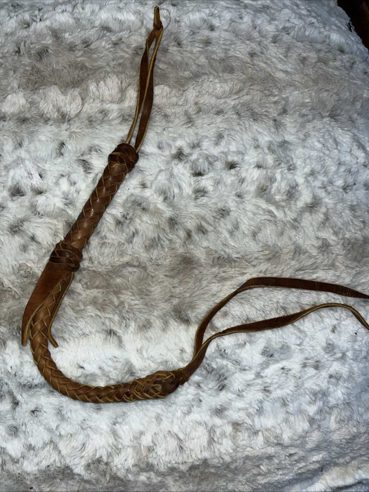 Vintage Braided Leather Quirt / Western Cowboy Riding Whip Handmade 33” Brown