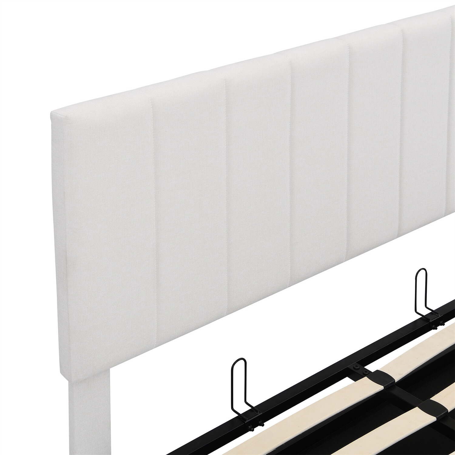 Full Size Upholstered Platform Bed Frame with Hydraulic Storage System White New