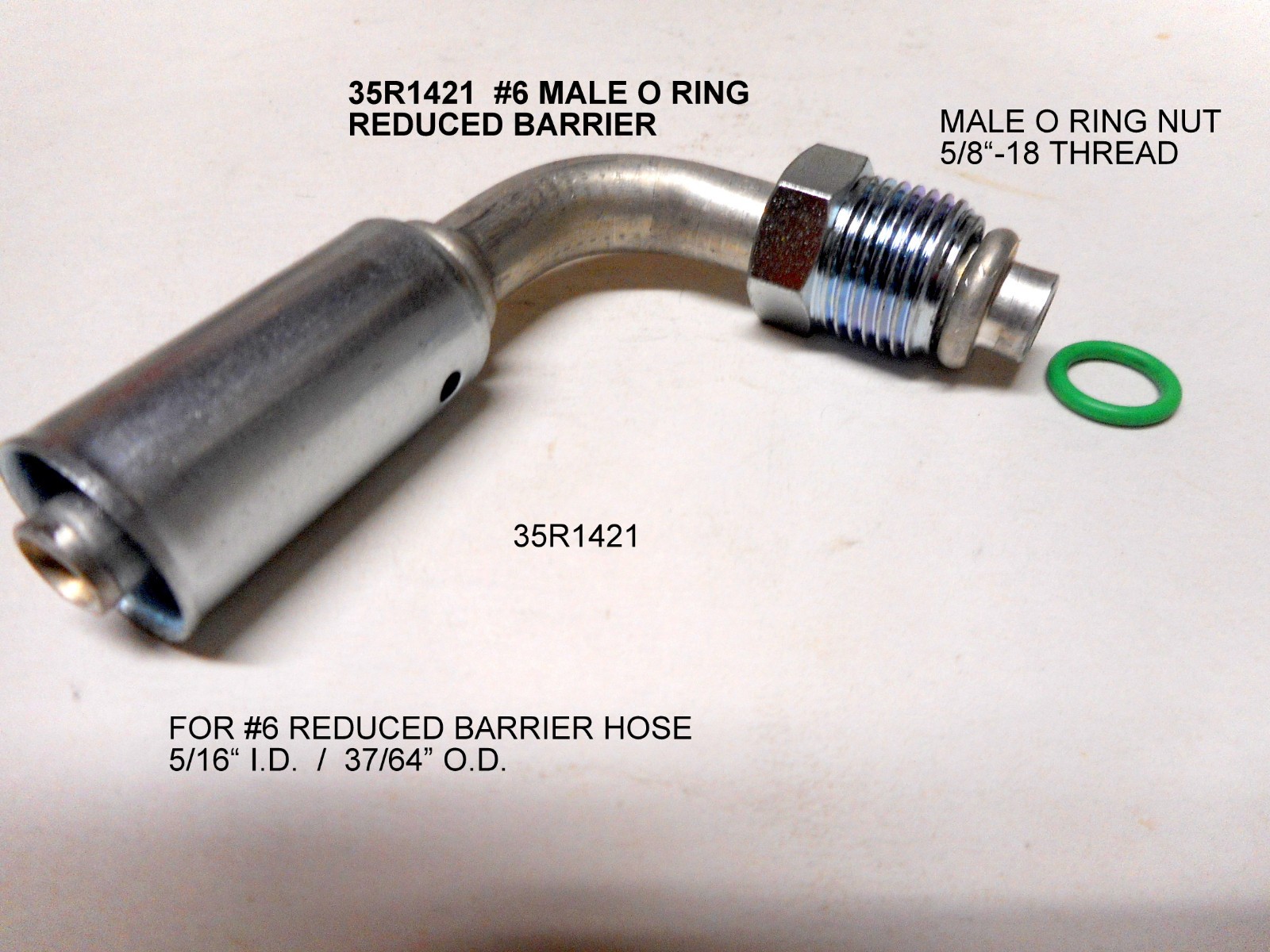 A/C Fitiing,Beadlock,REDUCED BARRIER Male O Ring,90 Degree #6 Nut/Hose 35R1421