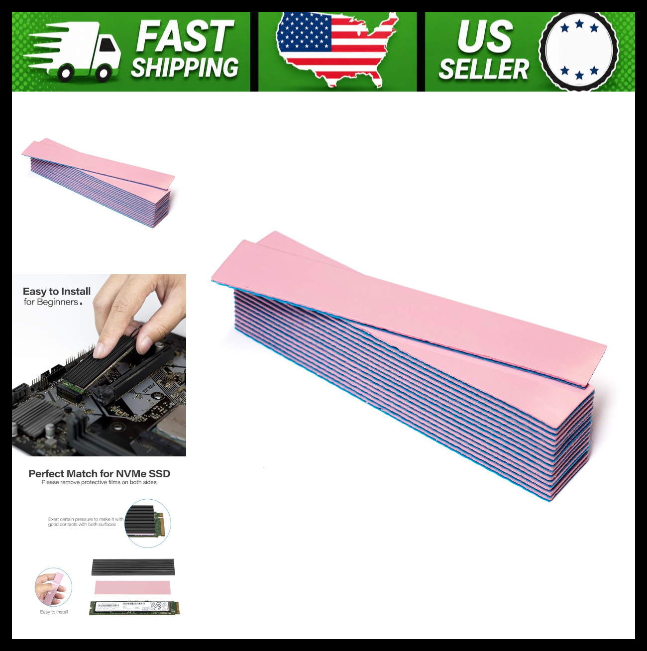 Aairhut Thermal Pads 120x20x1mm 15W/mK for SSD GPU Heatsink PS4 PS5 Pink