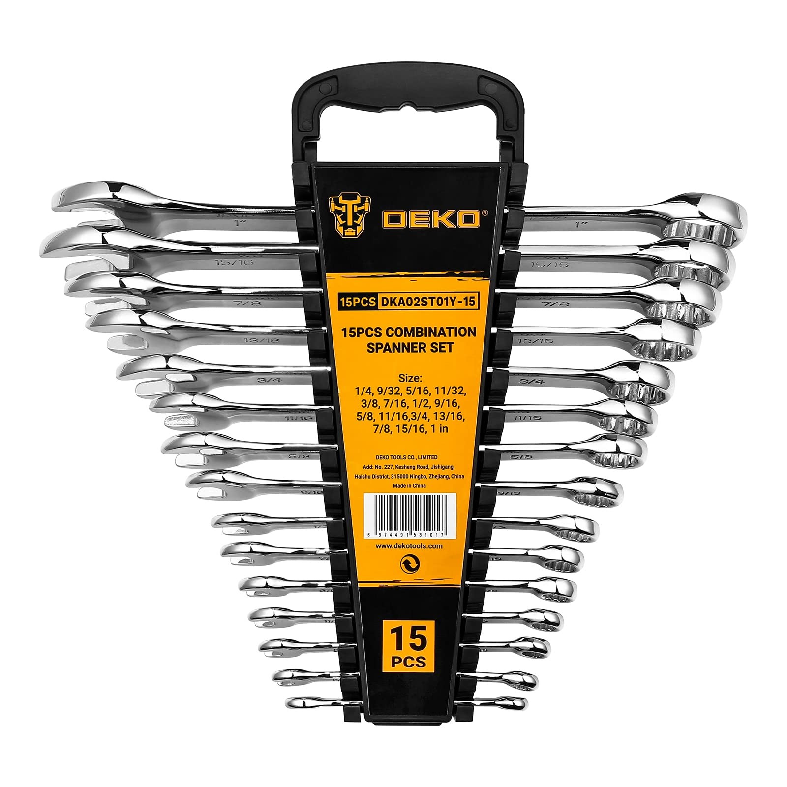 DEKOPRO Combination Wrench Set, SAE, 15-piece, 1/4'' to 1'', 12-Point, Chrome Va