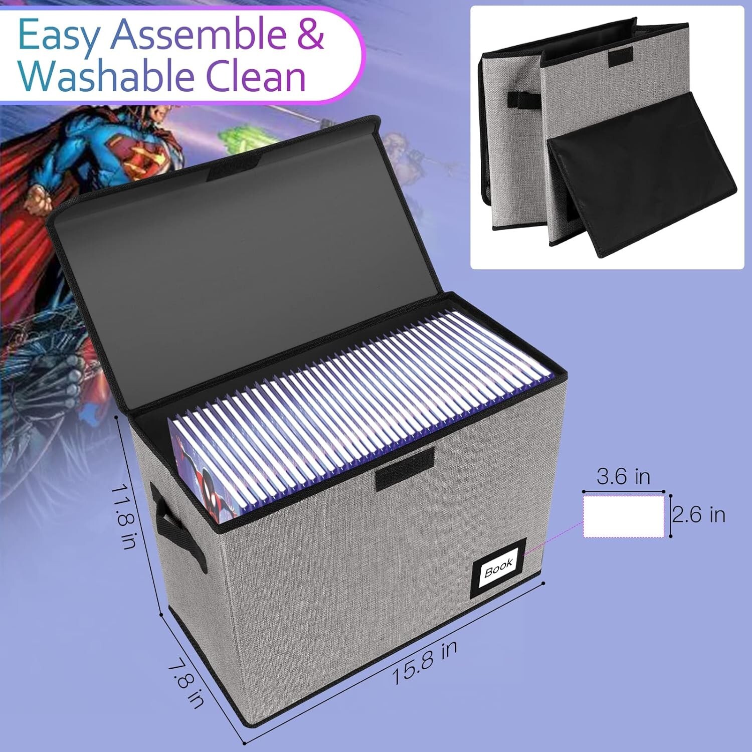 Comic Book Storage, Comic Book Box, 15.8" X 7.8" X 11.8", Collapsible Comic