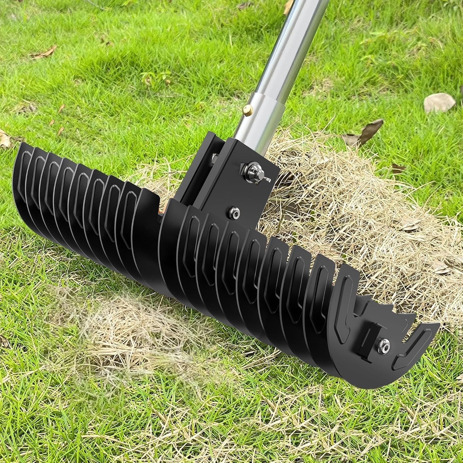 Lawn Thatch Rake, 15-Inch Dethatching Rake, Adjustable 0-15° Dethatcher Rake Ste