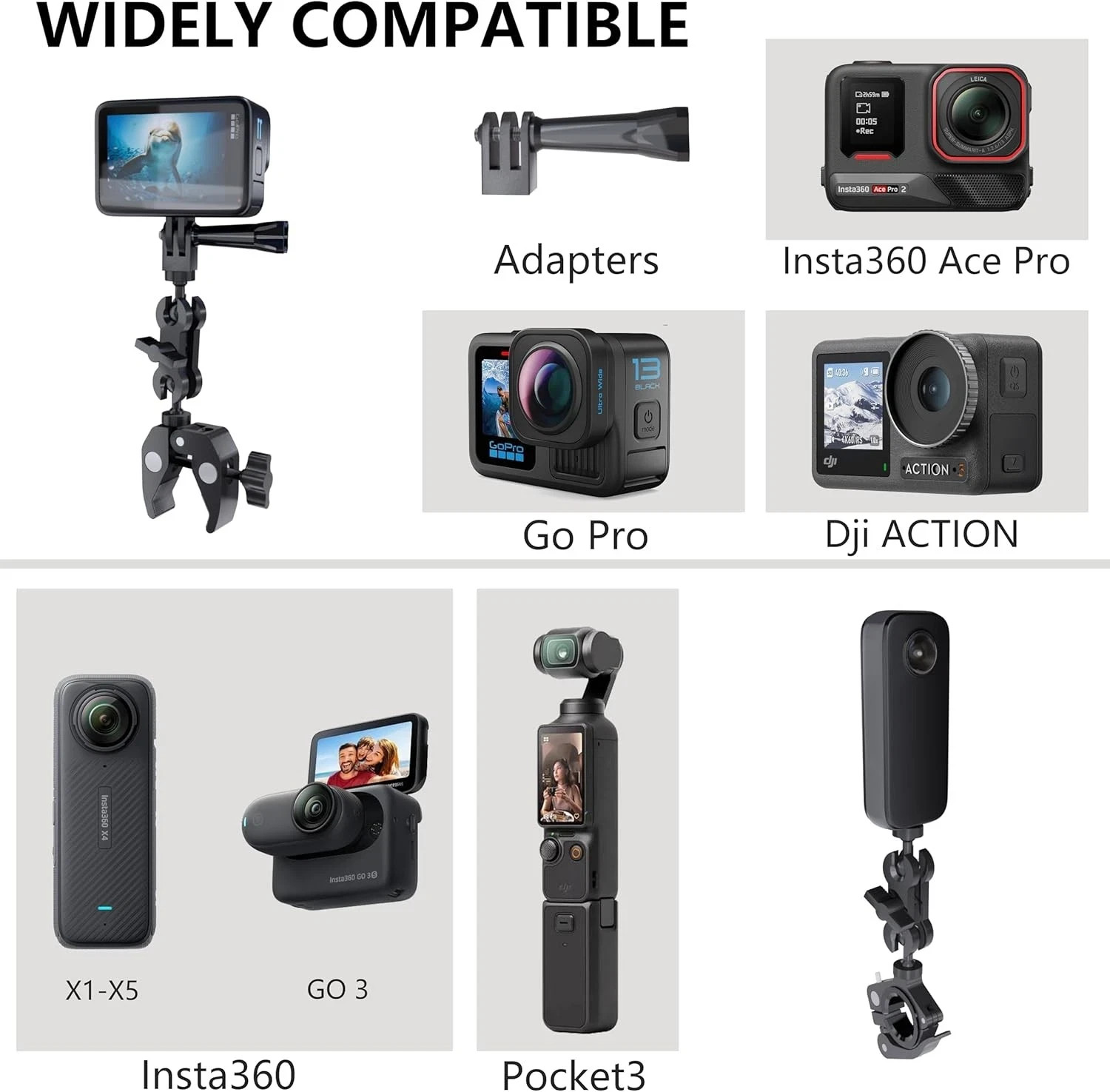360 Motorcycle Mount Kit, Universal Adjustable Motorcycle Camera Mount for Motor
