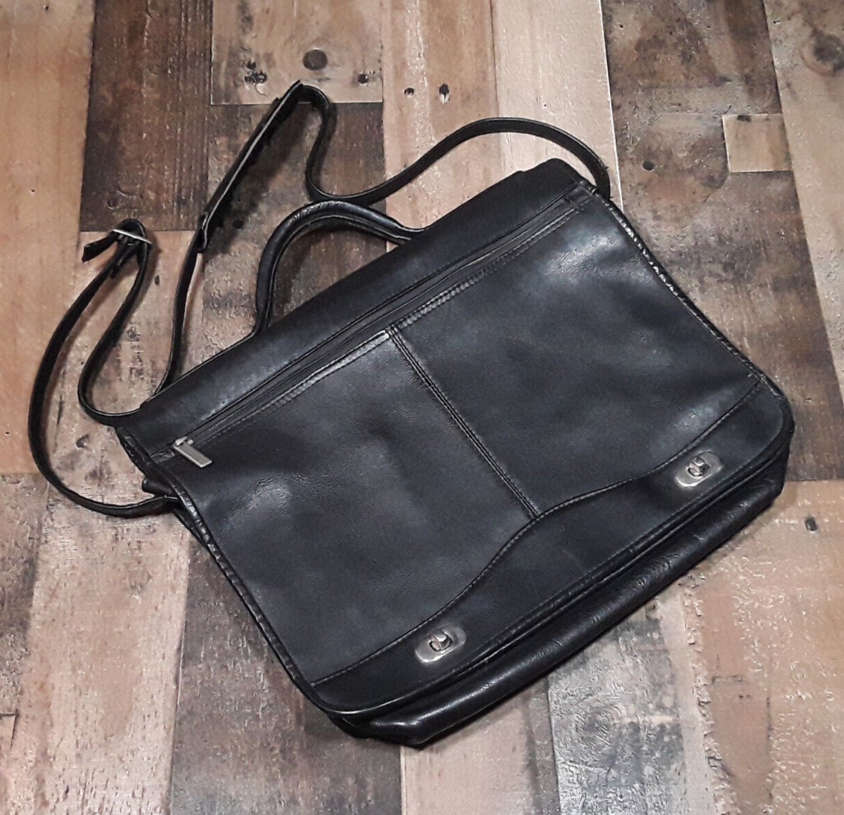 David King & Co. Leather Messenger Bag Full Flapover Briefcase Adjustable Strap