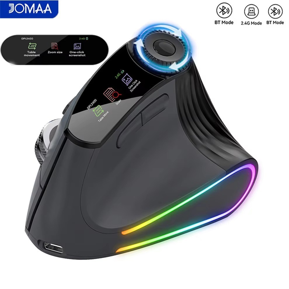Backlit Wireless Ergonomic Mouse Bluetooth 2.4G Rechargeable w/ Smart Scroll