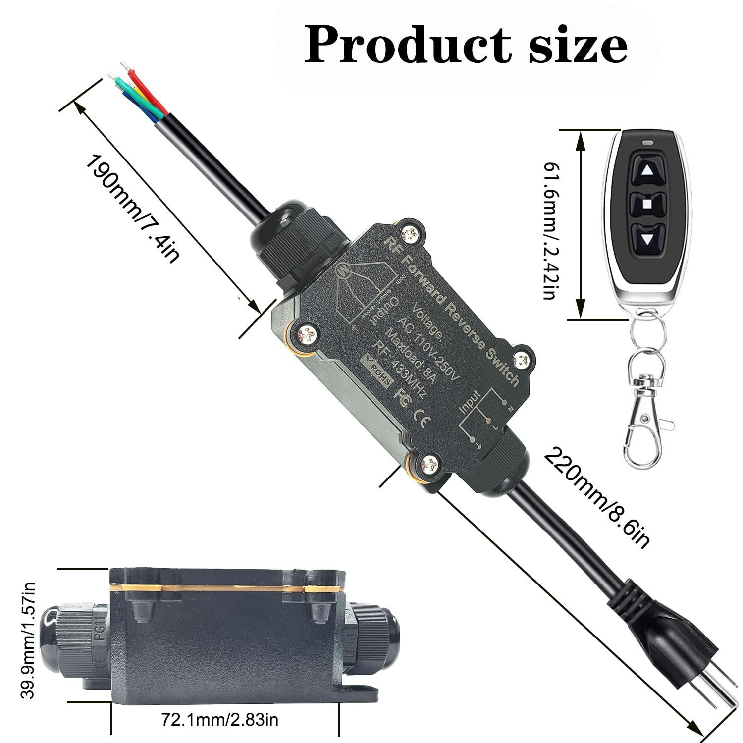 AC110V Forward and Reverse Remote Control Switch,Waterproof Wireless Switch w...