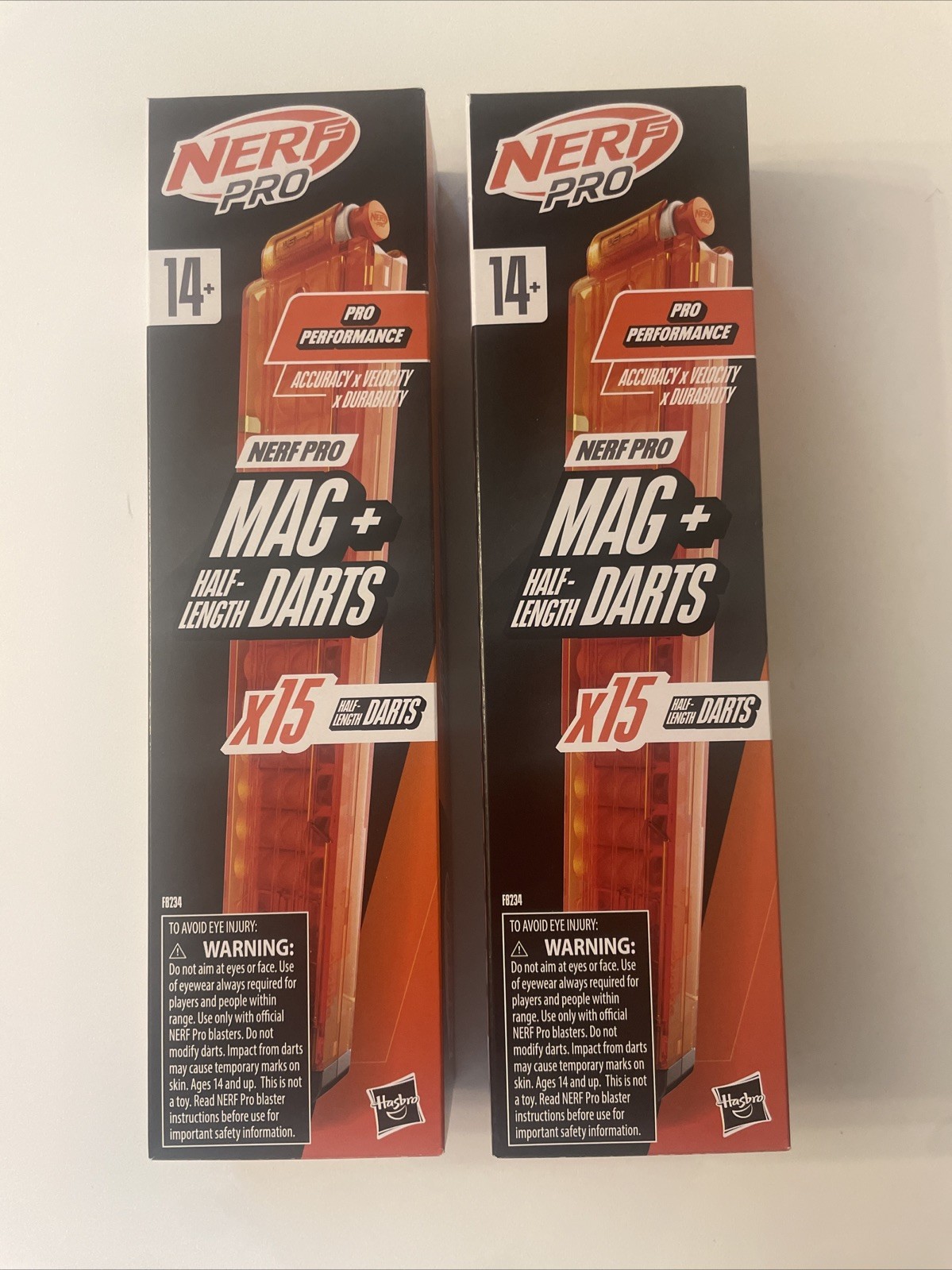 Nerf Pro Mag with 15 Half-Length Darts Magazine plus Refills Lot Of 2