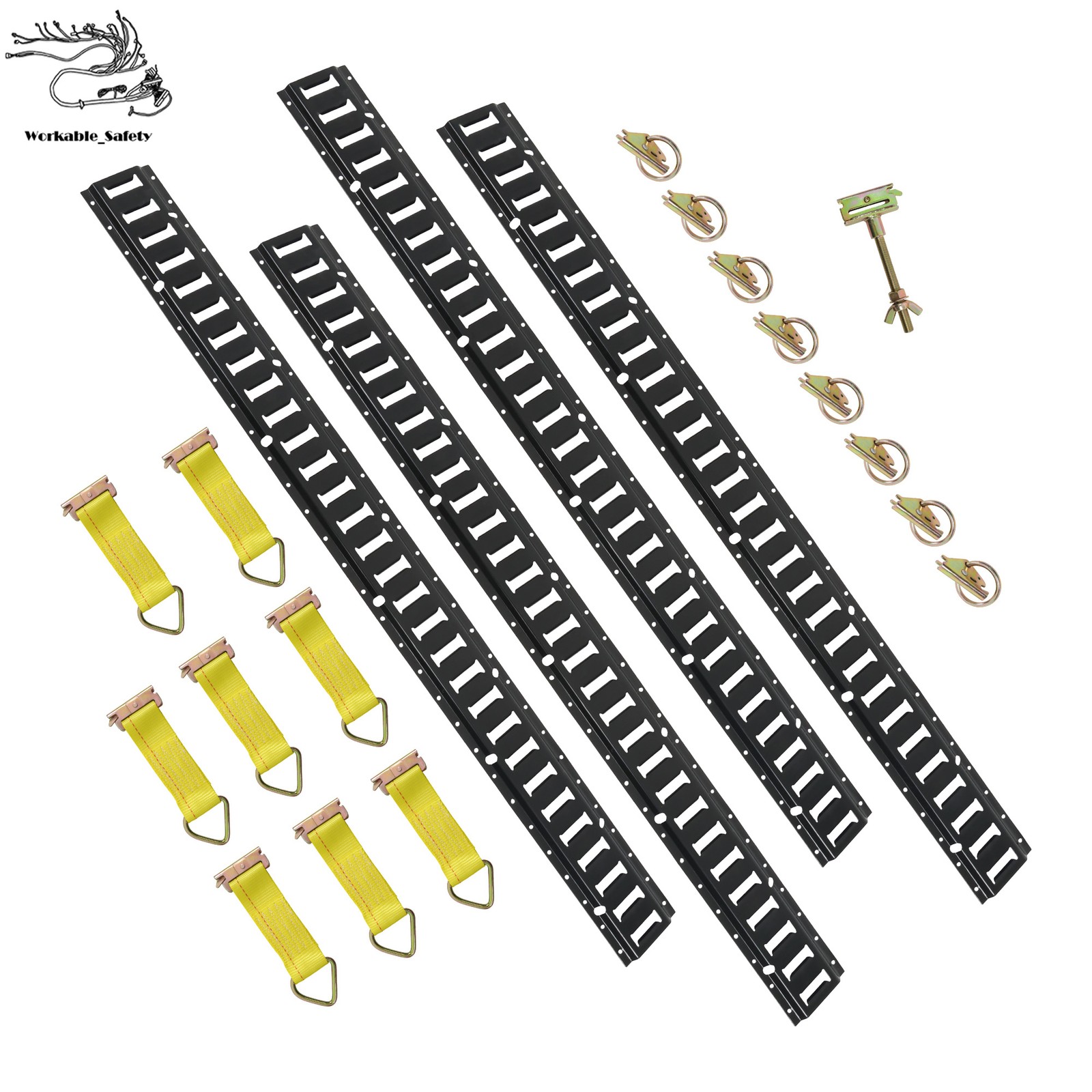 Black 21 Pack 5 Foot E Track Rails Kit Steel With O Rings D Rings & Tire Mount
