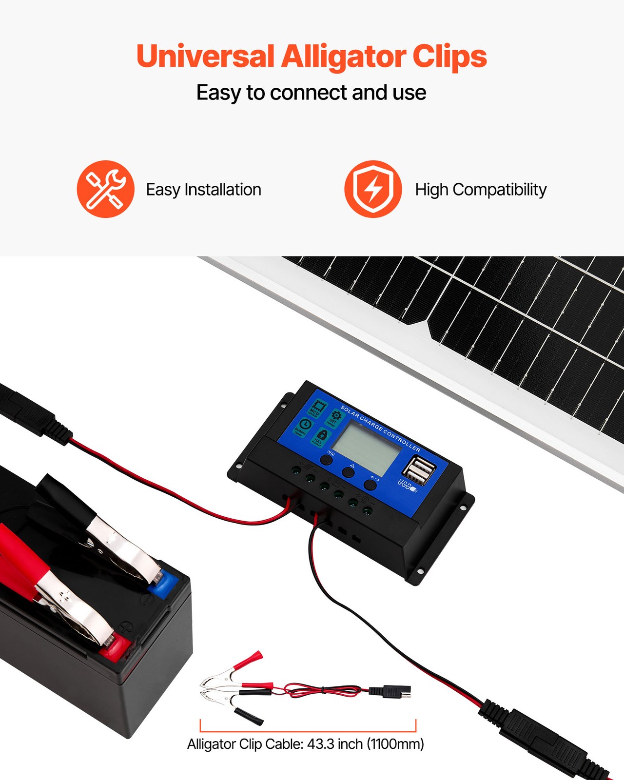 VEVOR Solar Battery Trickle Charger Kit 50W 12V with Upgraded MPPT Controller