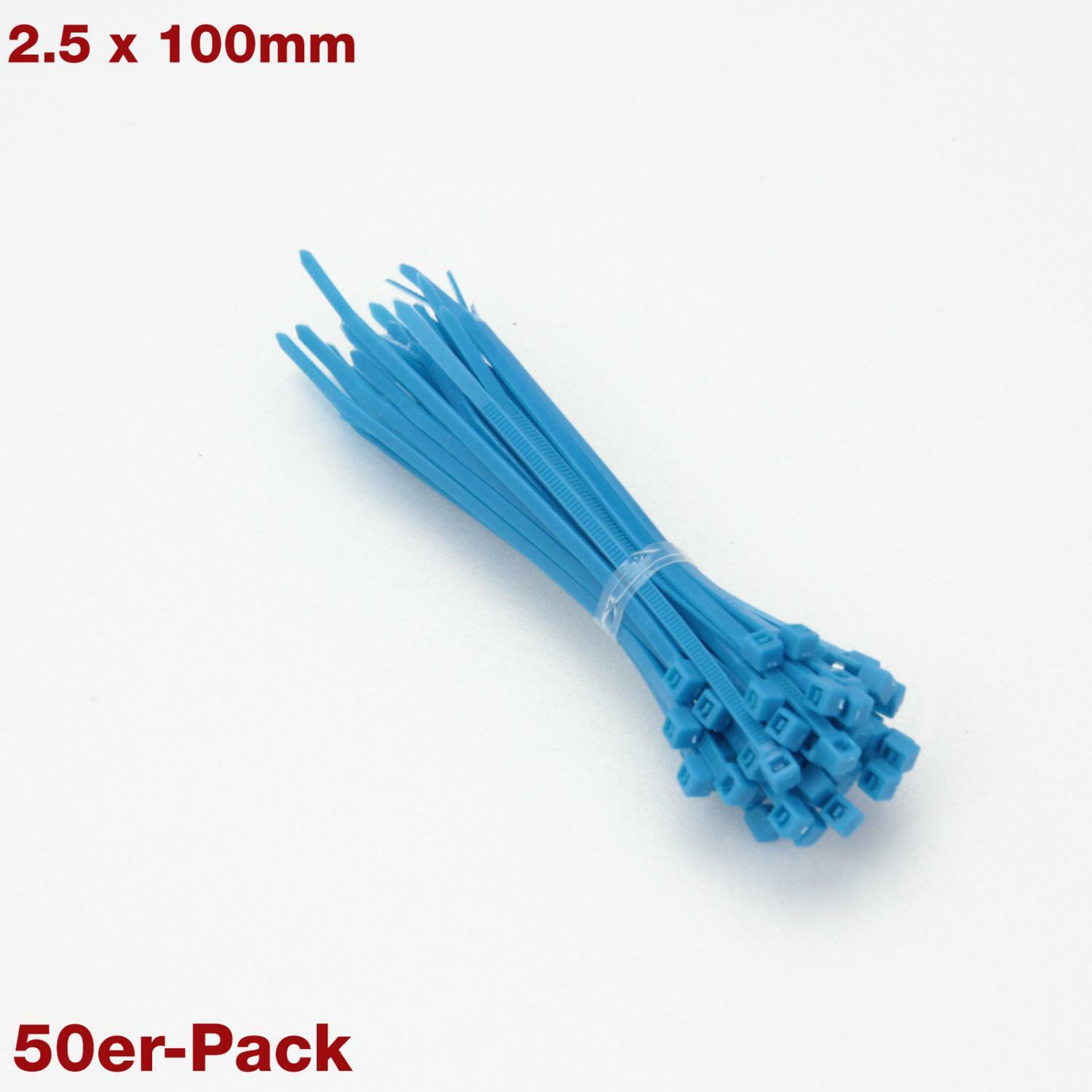 50x Pack Cable Ties Color 100mm 2.5 Cable Organizer Blue