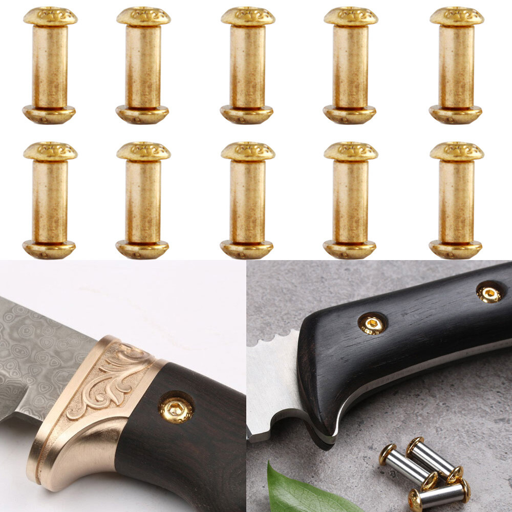 10* Brass Knife Handle Rivets Pins Knife Fasteting Screws Lock Bolts Hexagon NEW