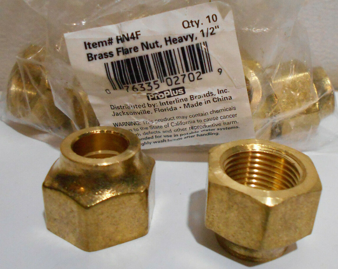 Lot of 10 New Proplus Brass Flare Nuts Forged, Heavy, 1/2 In. RN4F