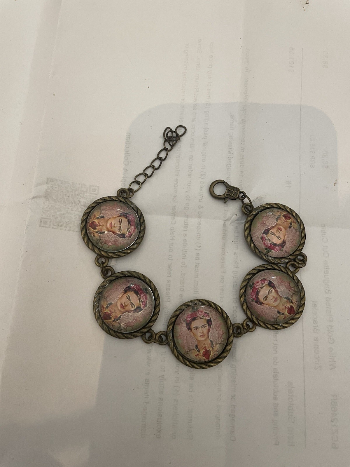 Retro Frida Kahlo Green Vines 5-Circle Vintage Bronze Bracelet Size (S/M)