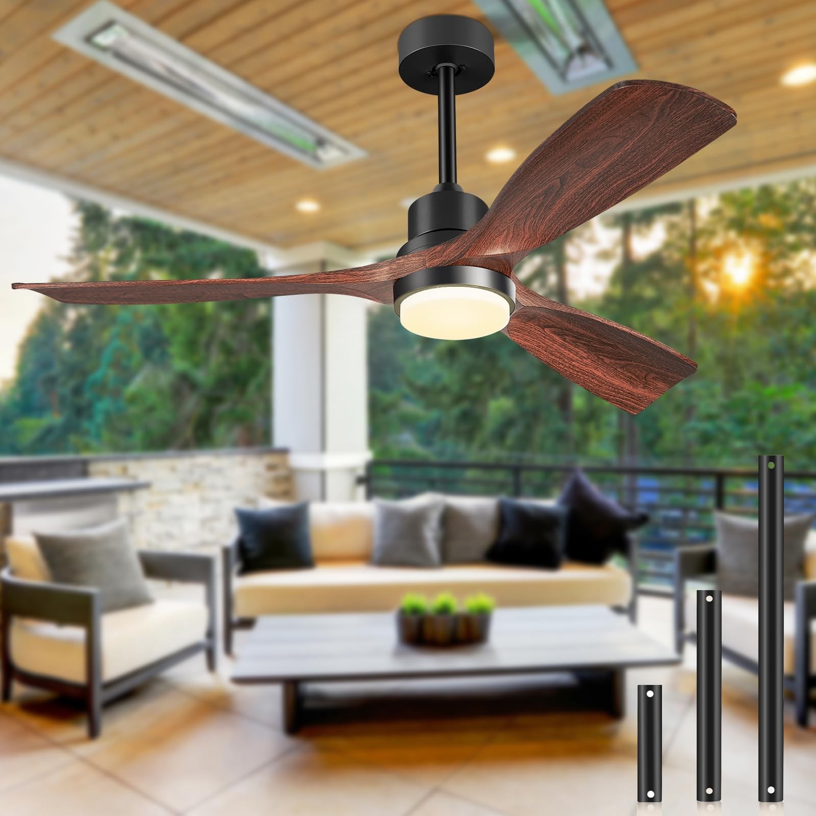 Forrovenco Ceiling Fans with Lights and Remote, 52 Inch 52 Inch, Walnut Wood