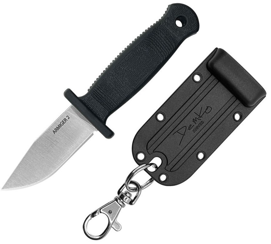 Demko Armiger 2 Fixed Knife 2" 4034 Steel Clip Point Blade Black TPR Handle
