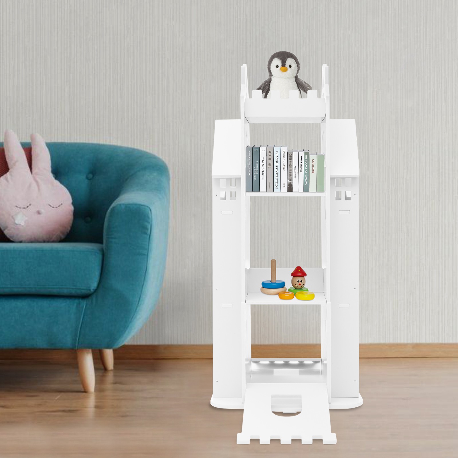 White Rotating Bookcase Kids Room Bookshelf Study Room Storage Display Shelf