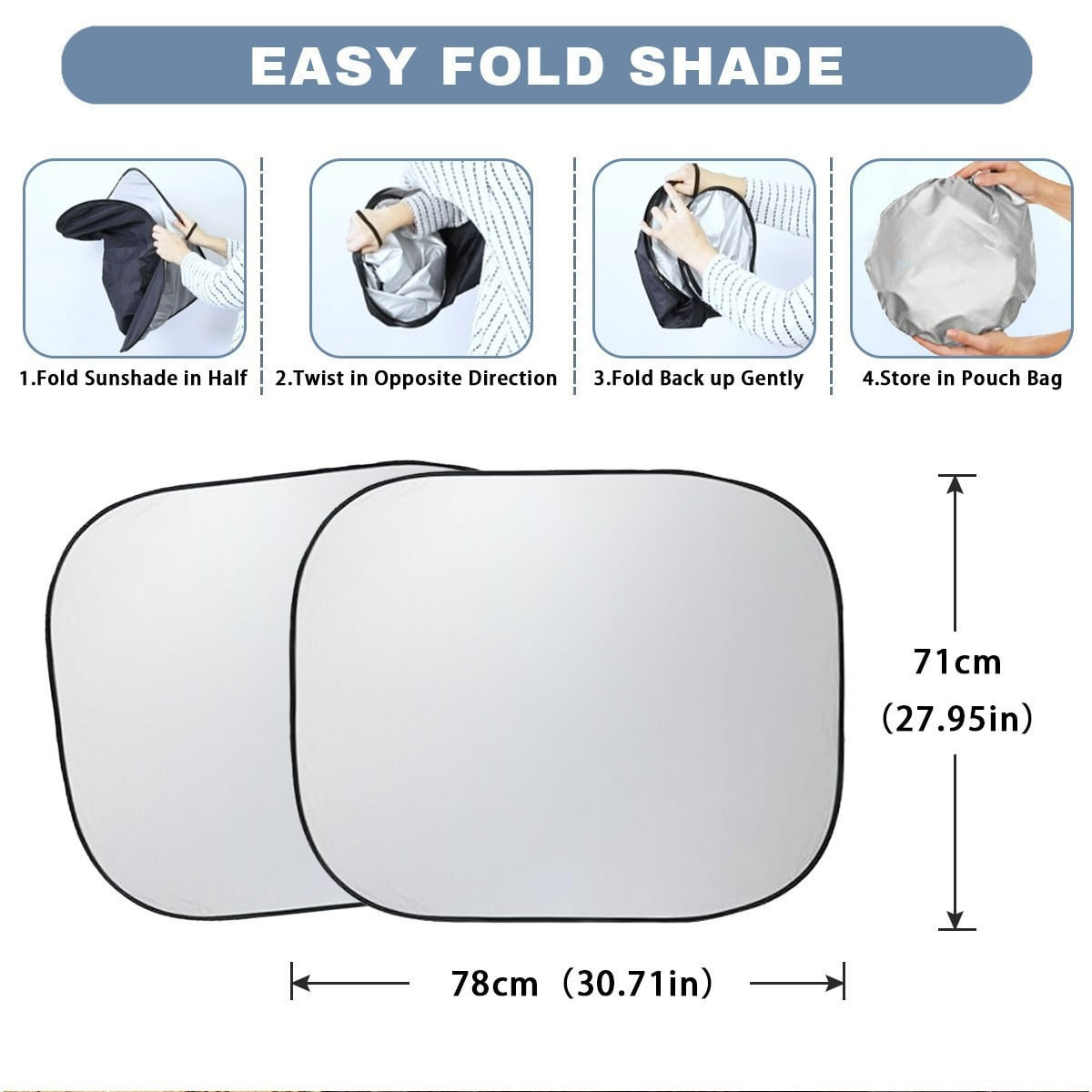 2 Pack Car Windshield Sun Shade Foldable Reflective Durable UV Protection Sun