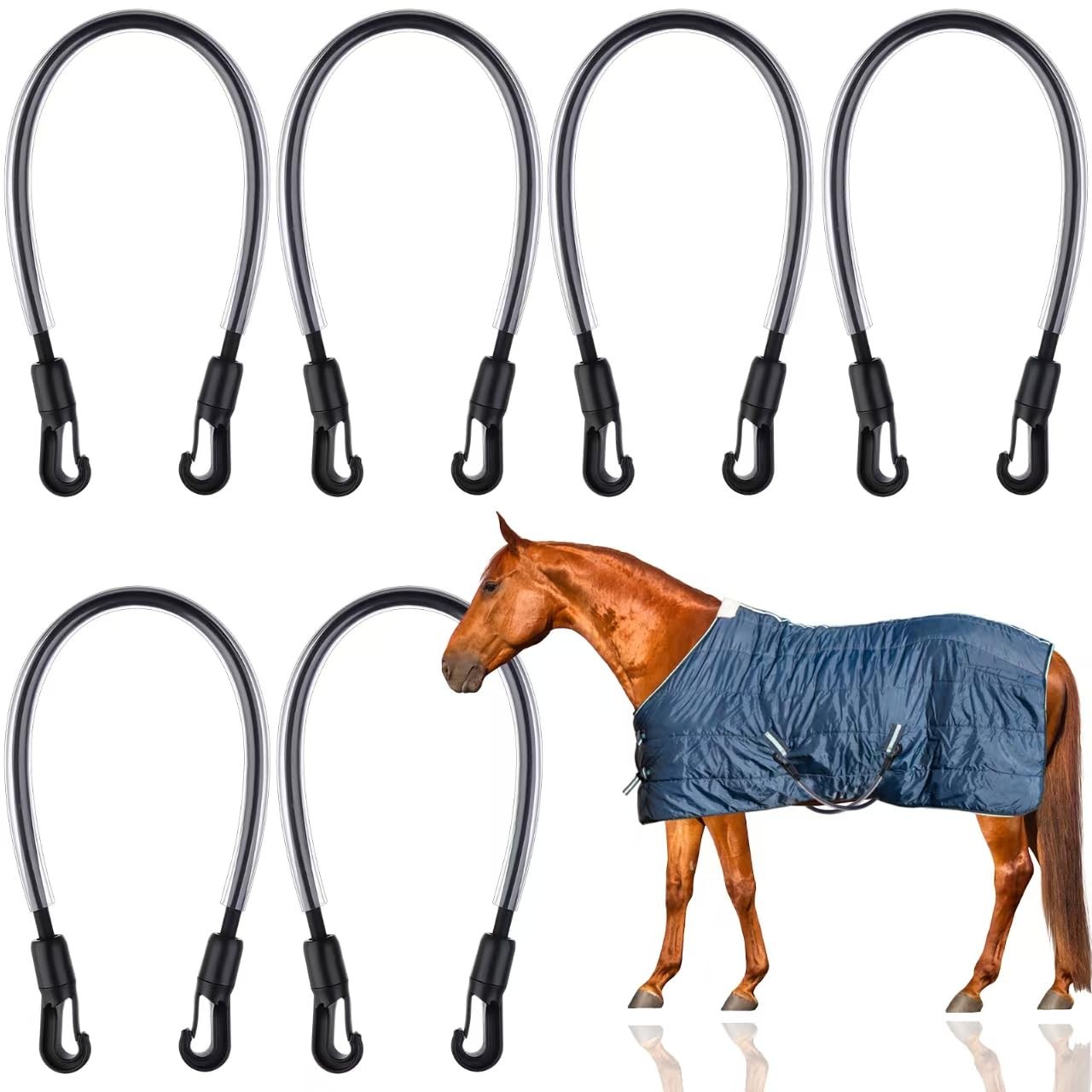 6 Packs Horse Blanket Leg Straps Elastic Horse Blanket Straps with Ended Clip...