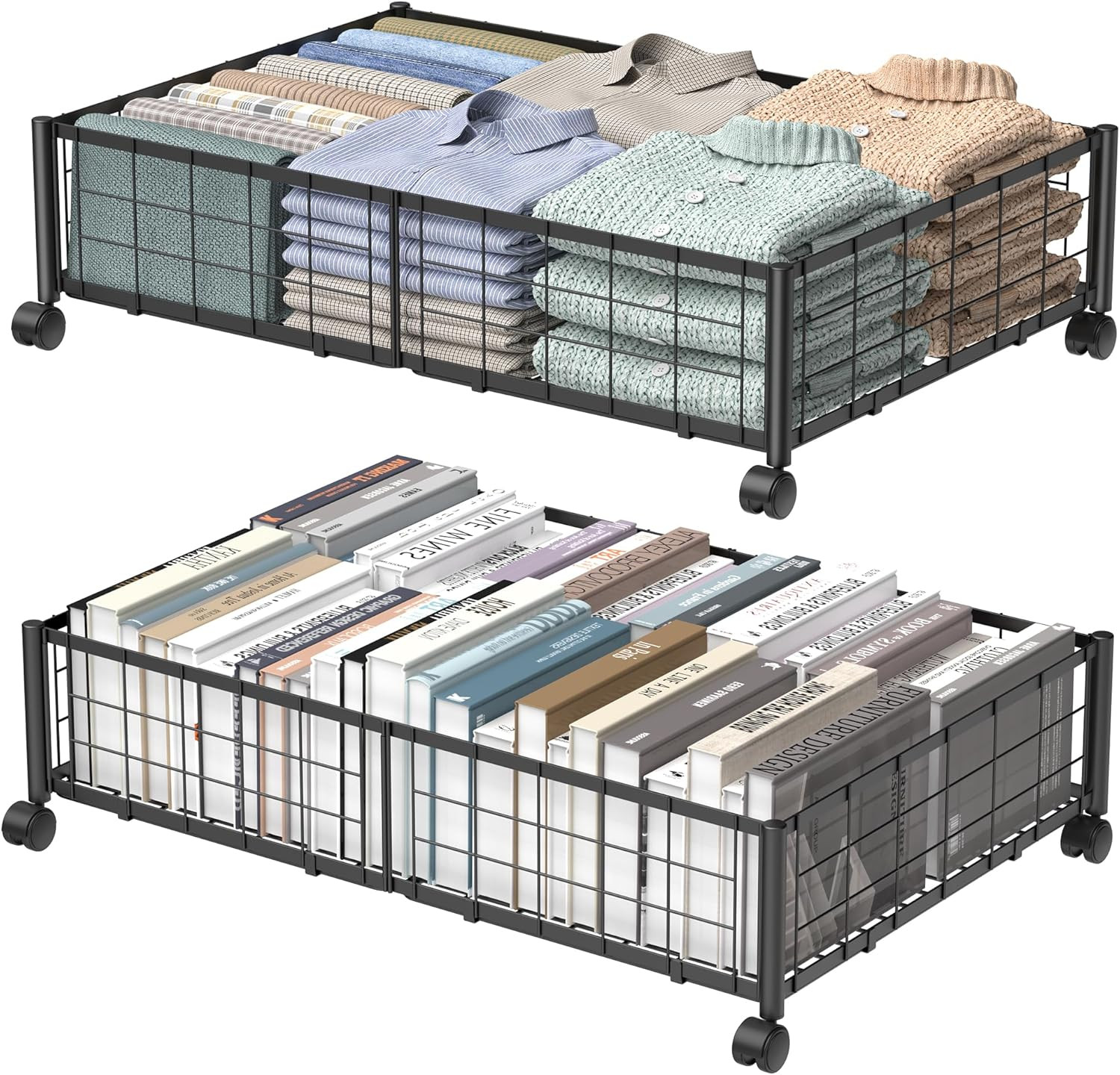 under Bed Storage with Wheels, 360° Rotating, No-Assembly Underbed Storage Conta