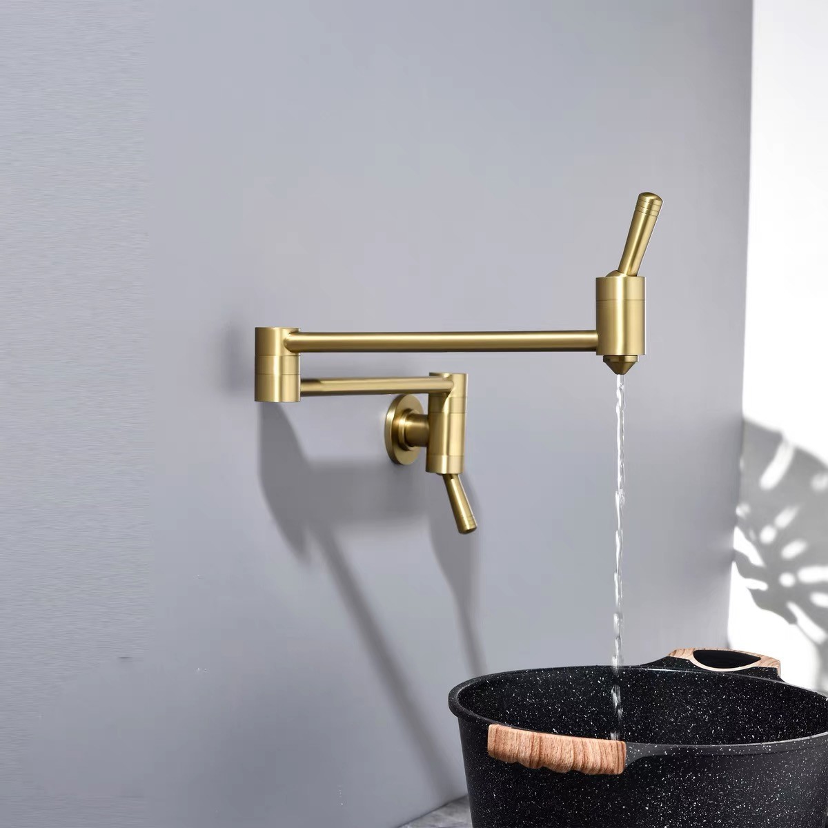 Brass Pot Filler Faucet Folding Kitchen Drinking Faucet 2 Handle Brushed Gold