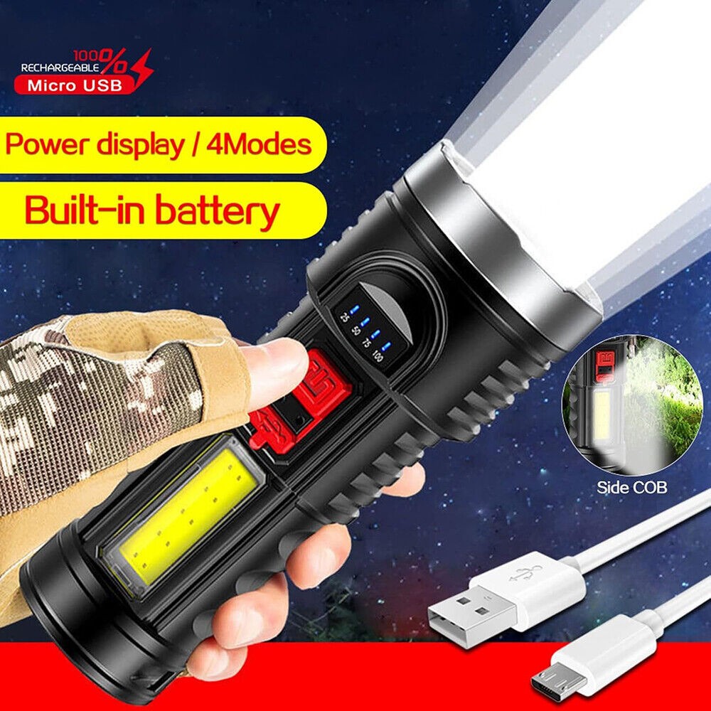 350000000 Lumen Super Bright LED Tactical Flashlight Rechargeable LED Work Torch