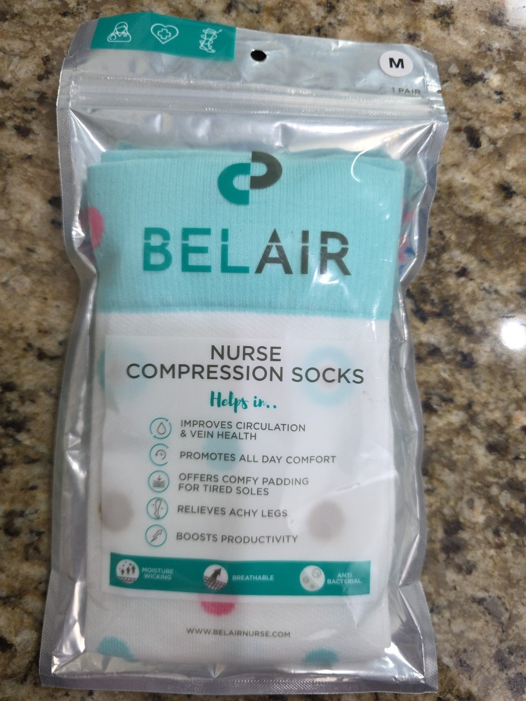 Belair Nurse Compression Socks Wanderer White Spots  Medium  NEW SEALED