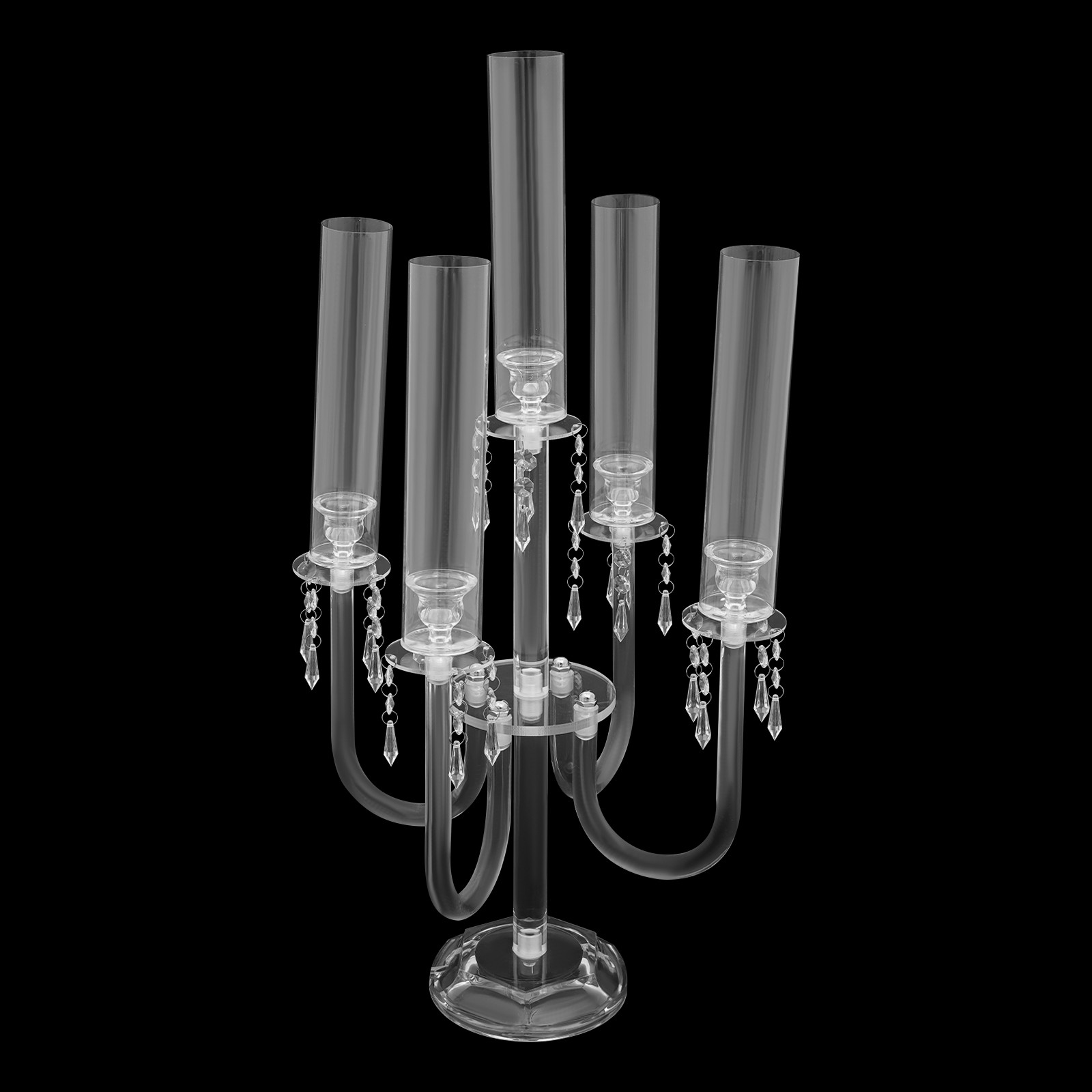 4PCS 5-Arm Candle Holders, 70cm Acrylic Candle Holders, Tabletop Candle Holders