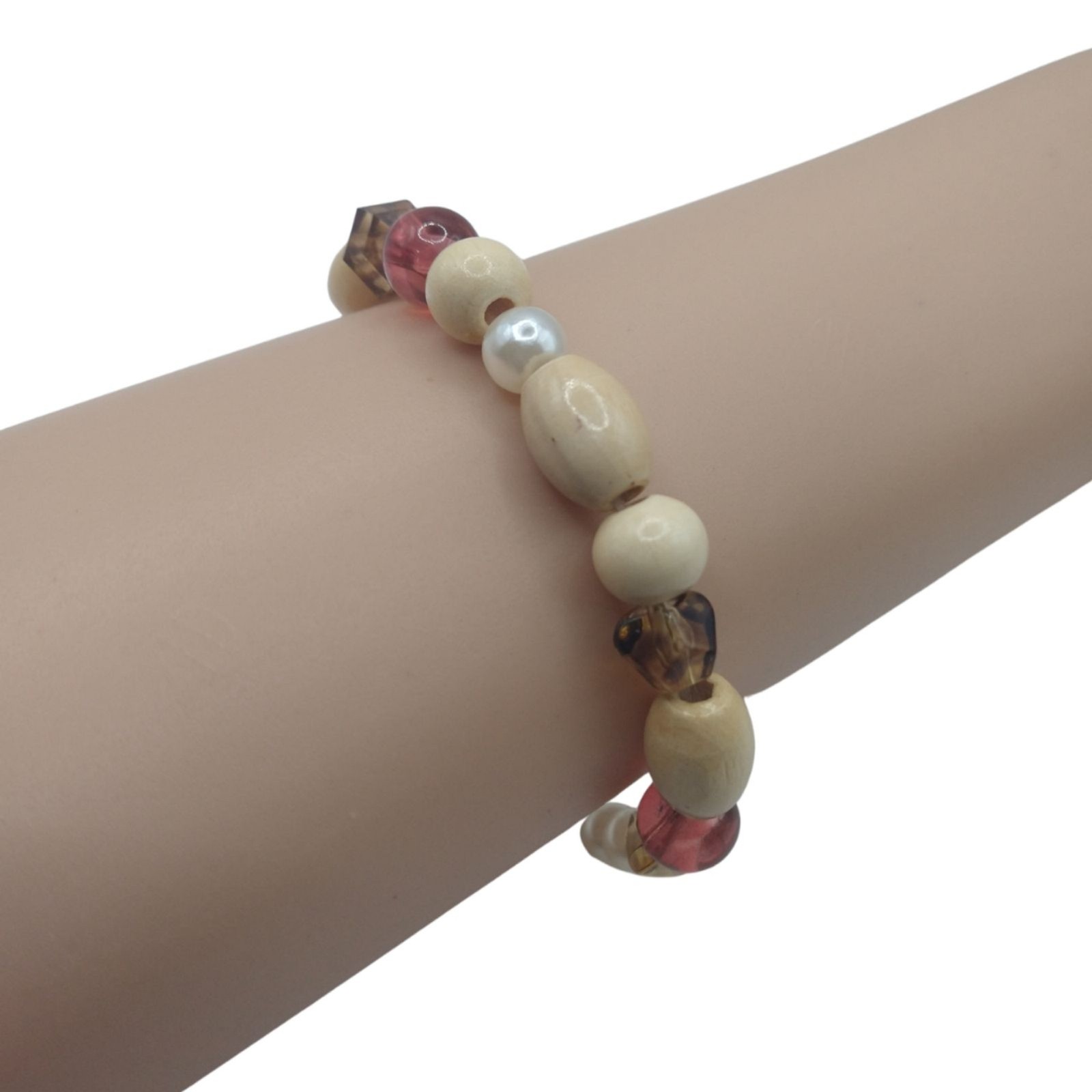 Handmade Faux Pearl & Wood‑Boho Bracelet – Everyday Wear