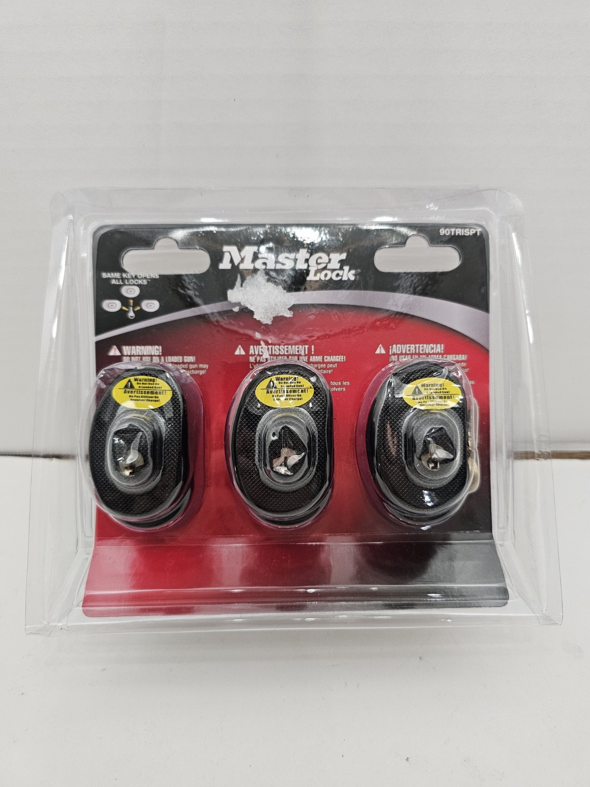 Master Lock Model 90TRISPT - 3 GUN LOCKS & 2 Keys - Keys Open All 3 New & Sealed