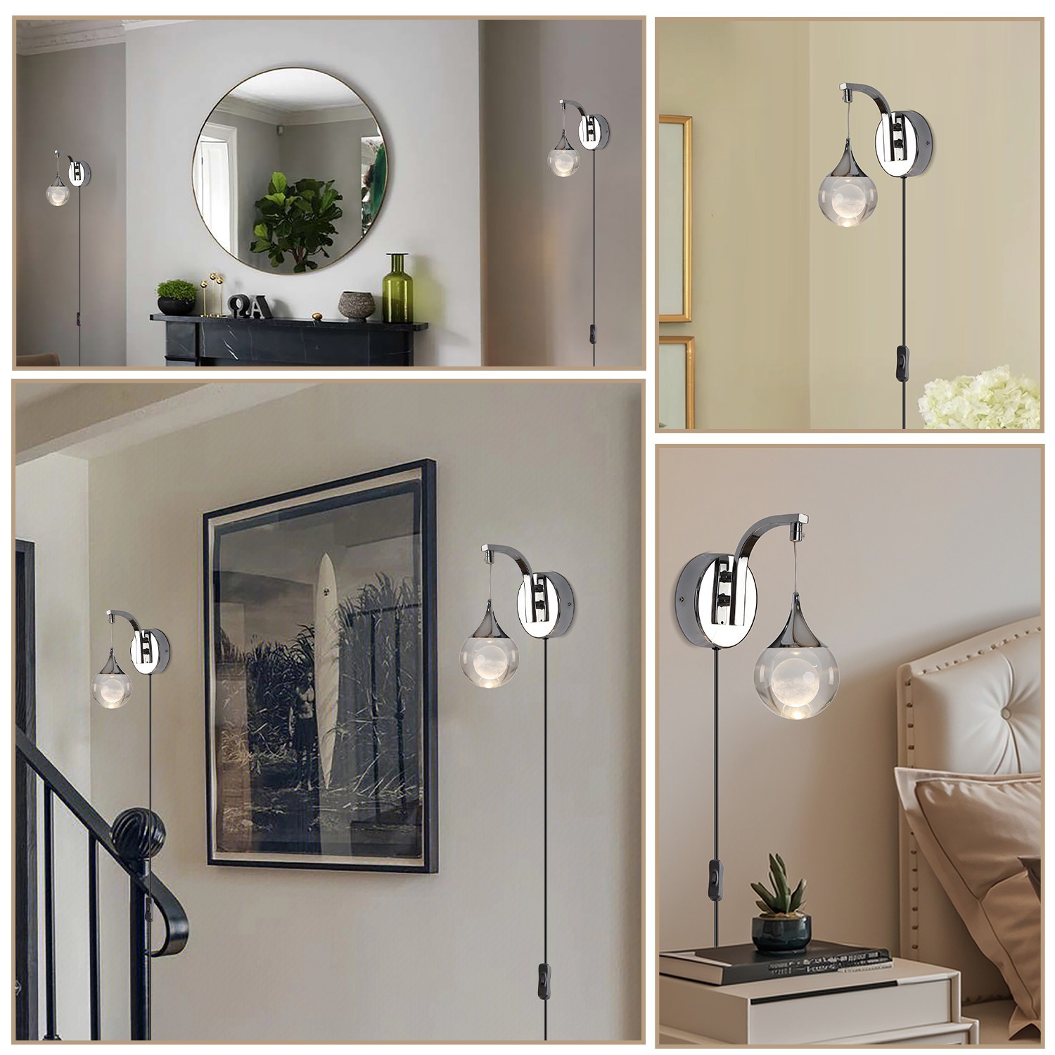 Modern LED Wall Sconce 5W Dimmable Wall Light with Plug for Living Room&Bathroom