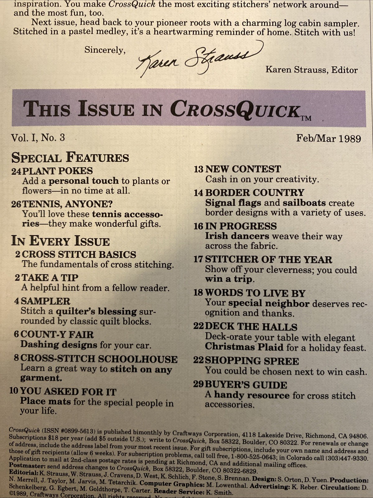Cross Quick Cross Stitch Magazine - September 1989