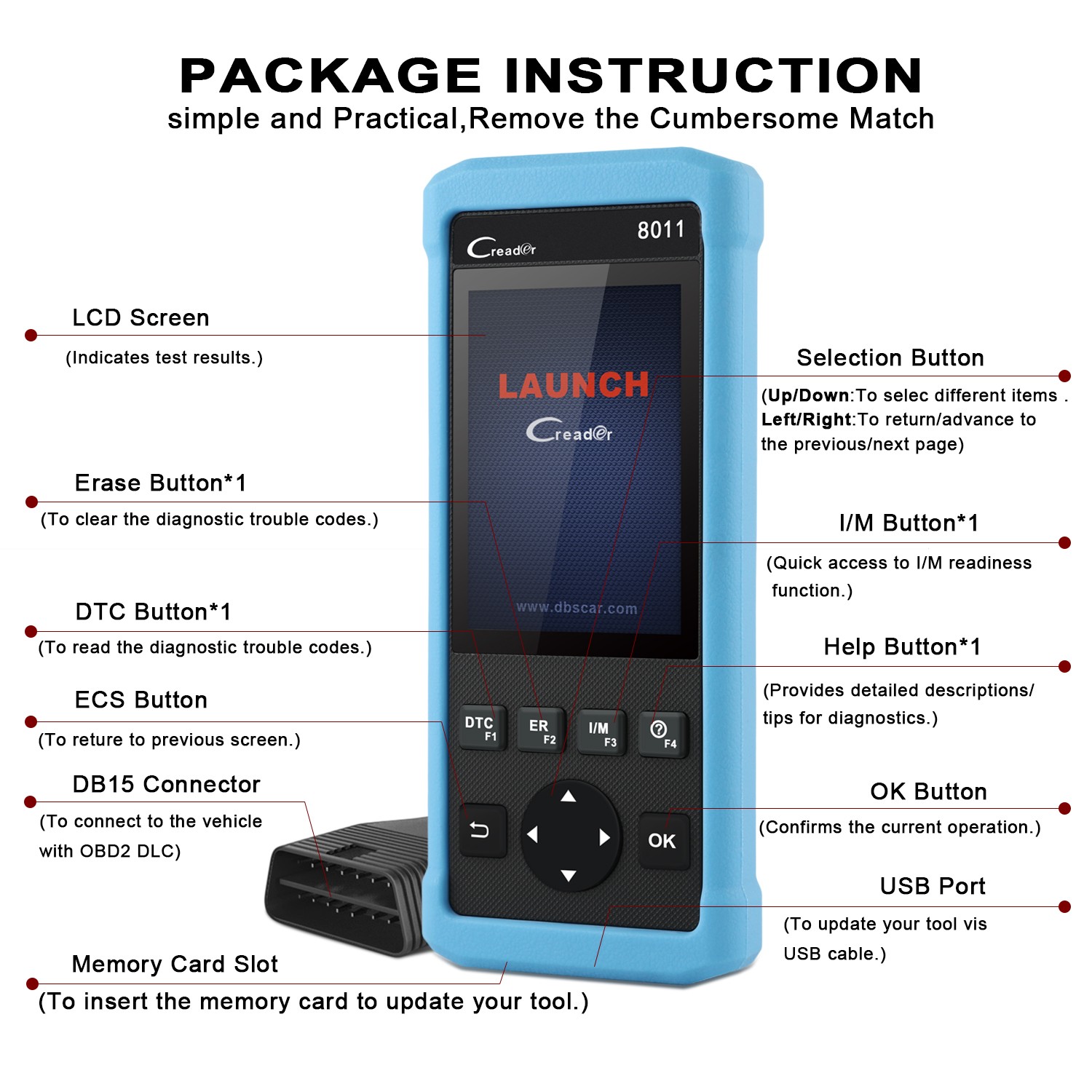 LAUNCH CR8011 Car OBD2 Scanner Auto Code Reader Engine Diagnostic Scan Tool BMS