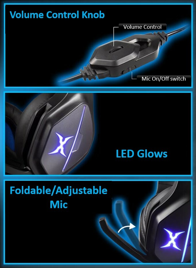Gaming Headset LED Mic On/Off Switch USB Headphone Volume Control PC PS4 Laptop