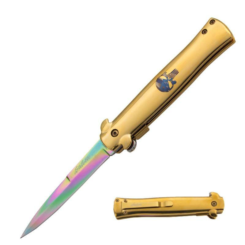 PUNISHER Rainbow GOLD Michael Corleone Assisted Open  Godfather Pocket Knife