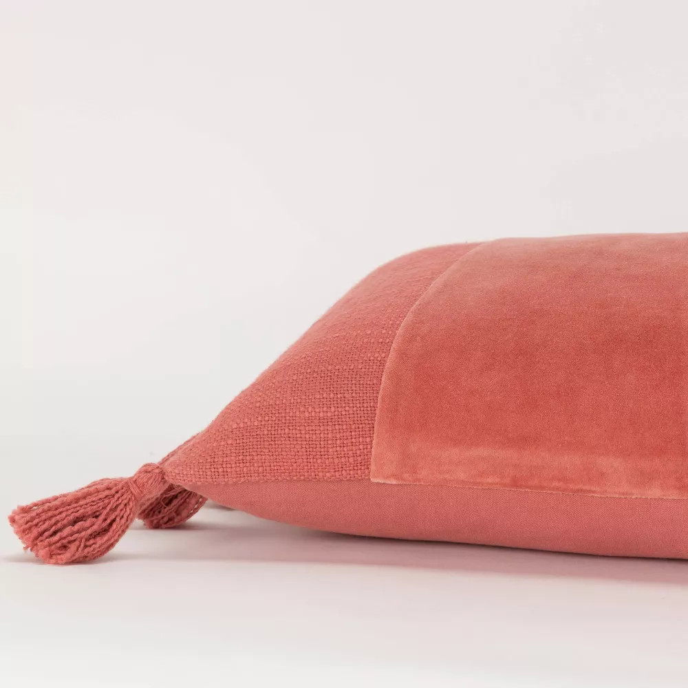 14"x26" Oversized Geometric Lumbar Throw Pillow Cover Terracotta Pink - Rizzy