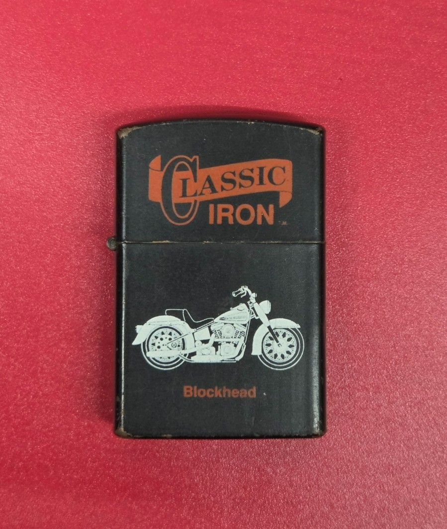 Vintage Classic Iron Blockhead Cigar Cigarette Oil Lighters Motorcycle - 90s Era
